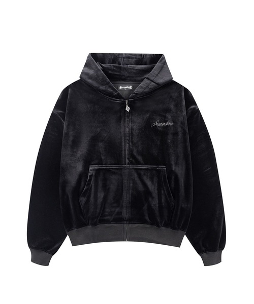 ベロアフーディ｜Cross Rhinestone Velour Zip Hoodie｜SUPPLIER
