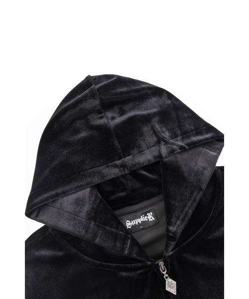 ベロアフーディ｜Cross Rhinestone Velour Zip Hoodie｜SUPPLIER