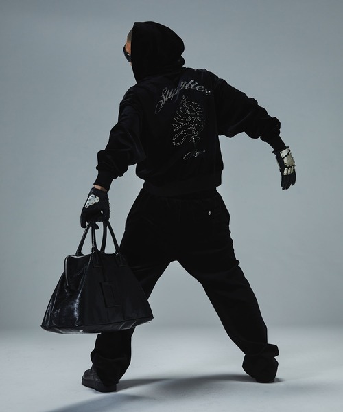 ベロアフーディ｜Cross Rhinestone Velour Zip Hoodie｜SUPPLIER