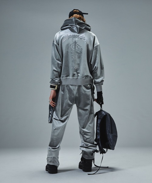 ベロアフーディ｜Cross Rhinestone Velour Zip Hoodie｜SUPPLIER