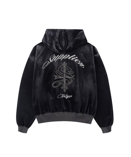 ベロアフーディ｜Cross Rhinestone Velour Zip Hoodie｜SUPPLIER