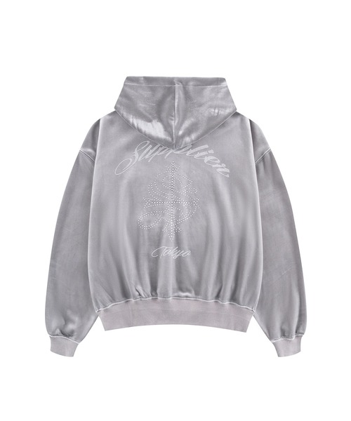 ベロアフーディ｜Cross Rhinestone Velour Zip Hoodie｜SUPPLIER