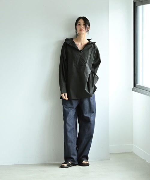 STYLE DELI(スタイルデリ)の「【BLK001】ライトフーディシャツ(シャツ/ブラウス・レディース・ブラック・FREE)」の7枚目の写真