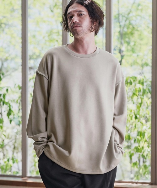 CAMBIO（カンビオ）の「mlt5435-カラーステッチルーズシルエットポンチカットソー（Tシャツ/カットソー・メンズ・ホワイト/グレイッシュベージュ/ブラック・M/L/XL）」の3枚目の写真