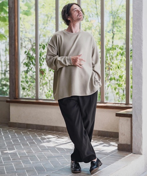 CAMBIO（カンビオ）の「mlt5435-カラーステッチルーズシルエットポンチカットソー（Tシャツ/カットソー・メンズ・ホワイト/グレイッシュベージュ/ブラック・M/L/XL）」の7枚目の写真
