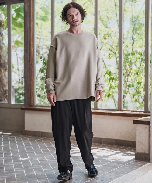 CAMBIO（カンビオ）の「mlt5435-カラーステッチルーズシルエットポンチカットソー（Tシャツ/カットソー・メンズ・ホワイト/グレイッシュベージュ/ブラック・M/L/XL）」の9枚目の写真