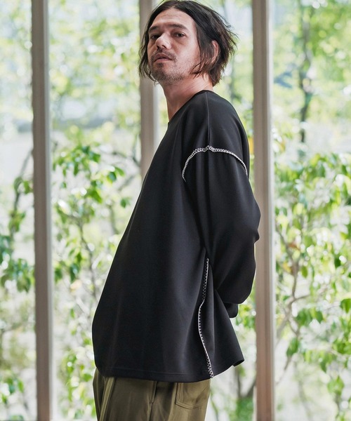 CAMBIO（カンビオ）の「mlt5435-カラーステッチルーズシルエットポンチカットソー（Tシャツ/カットソー・メンズ・ホワイト/グレイッシュベージュ/ブラック・M/L/XL）」の10枚目の写真