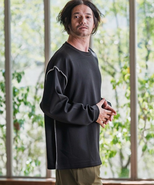CAMBIO（カンビオ）の「mlt5435-カラーステッチルーズシルエットポンチカットソー（Tシャツ/カットソー・メンズ・ホワイト/グレイッシュベージュ/ブラック・M/L/XL）」の11枚目の写真