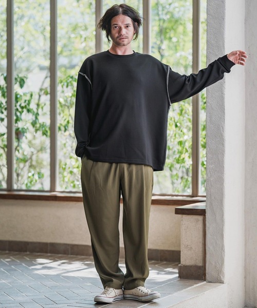 CAMBIO（カンビオ）の「mlt5435-カラーステッチルーズシルエットポンチカットソー（Tシャツ/カットソー・メンズ・ホワイト/グレイッシュベージュ/ブラック・M/L/XL）」の12枚目の写真