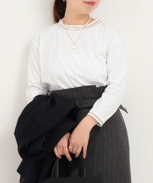 MICO COULIER（ミコクリエ）の「リブ部分シアー カットソー7分袖（Tシャツ/カットソー・レディース・ブラック/グレイッシュベージュ/オフホワイト・38）」の20枚目の写真