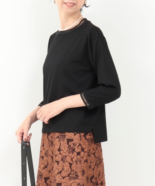 MICO COULIER（ミコクリエ）の「リブ部分シアー カットソー7分袖（Tシャツ/カットソー・レディース・ブラック/グレイッシュベージュ/オフホワイト・38）」の14枚目の写真