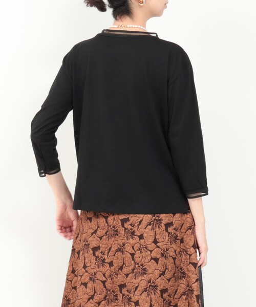 MICO COULIER（ミコクリエ）の「リブ部分シアー カットソー7分袖（Tシャツ/カットソー・レディース・ブラック/グレイッシュベージュ/オフホワイト・38）」の16枚目の写真