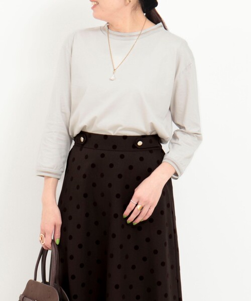 MICO COULIER（ミコクリエ）の「リブ部分シアー カットソー7分袖（Tシャツ/カットソー・レディース・ブラック/グレイッシュベージュ/オフホワイト・38）」の18枚目の写真