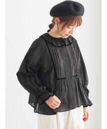 TSUHARU by Samansa Mos2 | ベロアテープ切替シアーブラウス(シャツ/ブラウス)
