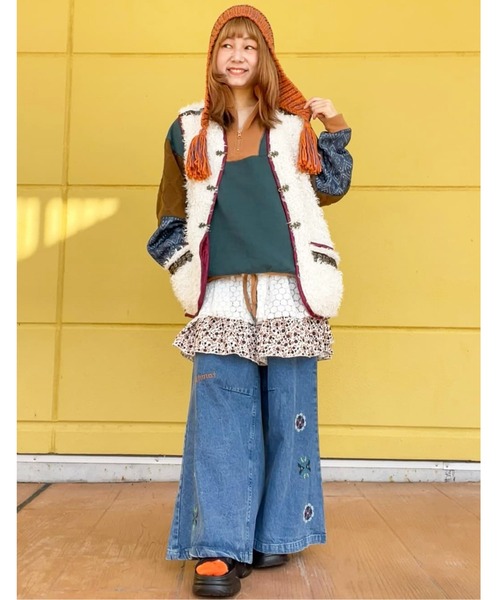 チャイハネ(チャイハネ)の「【チャイハネ】ディルバル ベルボトム風デニムパンツ(デニムパンツ・レディース・ダークブルー/ライトブルー・FREE)」の7枚目の写真