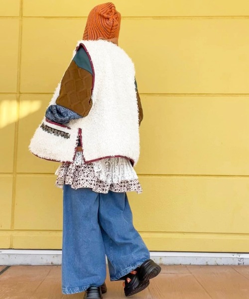 チャイハネ(チャイハネ)の「【チャイハネ】ディルバル ベルボトム風デニムパンツ(デニムパンツ・レディース・ダークブルー/ライトブルー・FREE)」の9枚目の写真