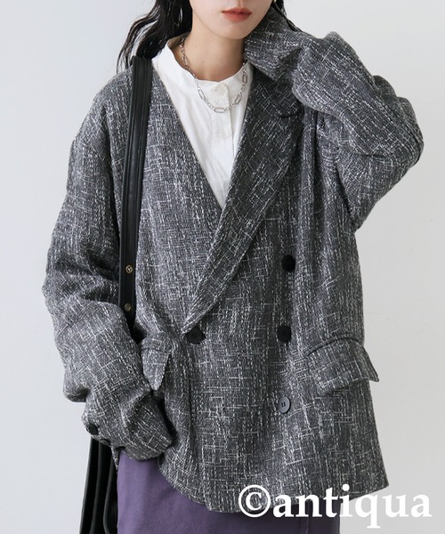 antiqua(アンティカ)の「ツイードジャケット(テーラードジャケット・レディース・グレー/ブラック・ONESIZE)」の1枚目の写真