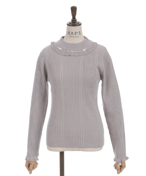 axes femme（アクシーズファム）の「バラボトルネックリブニット（ニット/セーター・レディース・イエロー/ブルー/ブラック/キナリ/ワイン/ピンク/ミント/グレイッシュベージュ・FREE）」の4枚目の写真