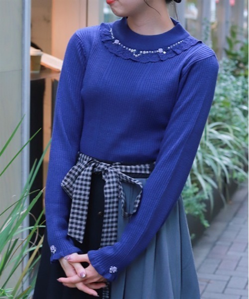 axes femme（アクシーズファム）の「バラボトルネックリブニット（ニット/セーター・レディース・イエロー/ブルー/ブラック/キナリ/ワイン/ピンク/ミント/グレイッシュベージュ・FREE）」の6枚目の写真