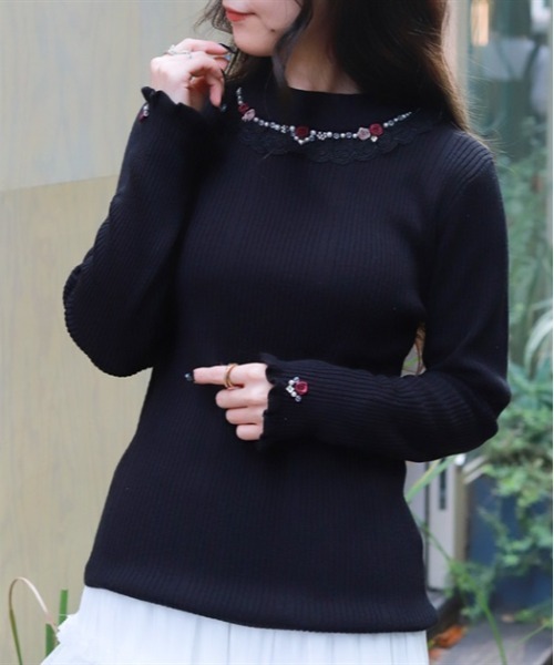 axes femme（アクシーズファム）の「バラボトルネックリブニット（ニット/セーター・レディース・イエロー/ブルー/ブラック/キナリ/ワイン/ピンク/ミント/グレイッシュベージュ・FREE）」の3枚目の写真