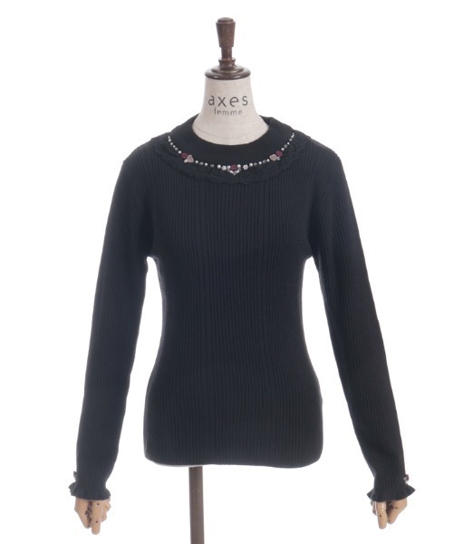 axes femme（アクシーズファム）の「バラボトルネックリブニット（ニット/セーター・レディース・イエロー/ブルー/ブラック/キナリ/ワイン/ピンク/ミント/グレイッシュベージュ・FREE）」の15枚目の写真