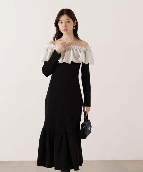 PROPORTION BODY DRESSING（プロポーションボディドレッシング）の「２Ｗａｙオフショルニットワンピース / 1215240105（ワンピース・レディース・グレー/ブラック・MEDIUM/P/S）」の7枚目の写真