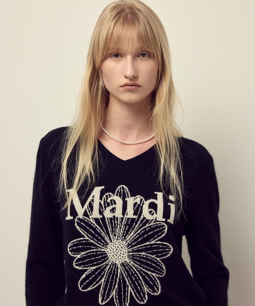 Mardi Mercredi(マルディメクルディ)の「CASHMERE V NECK FLOWERMARDI / カシミヤ Vネック フラワーマルディ ニット(ニット/セーター・レディース・ネイビー/ブラック/グレー・FREE)」の12枚目の写真