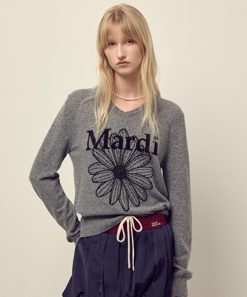 CASHMERE V NECK FLOWERMARDI / カシミヤ Vネック フラワーマルディ