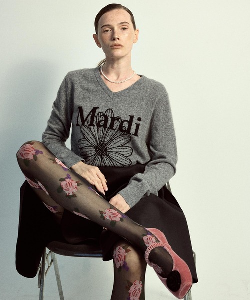 Mardi Mercredi(マルディメクルディ)の「CASHMERE V NECK FLOWERMARDI / カシミヤ Vネック フラワーマルディ ニット(ニット/セーター・レディース・ネイビー/ブラック/グレー・FREE)」の18枚目の写真