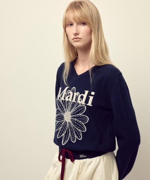 CASHMERE V NECK FLOWERMARDI / カシミヤ Vネック フラワーマルディ
