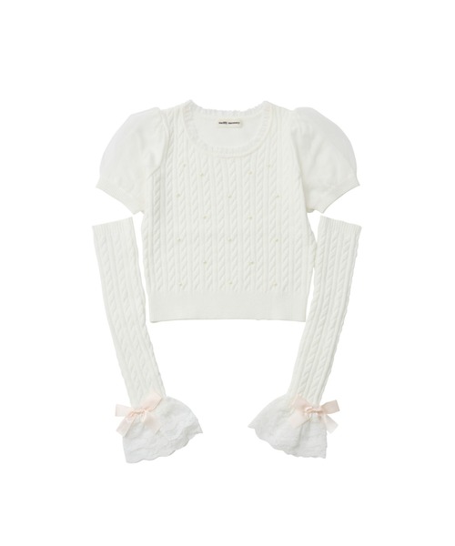 Pearl cable knit Lace arm warmer ニット（ニット/セーター）｜mellfy