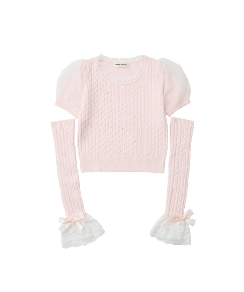 Pearl cable knit Lace arm warmer ニット（ニット/セーター）｜mellfy