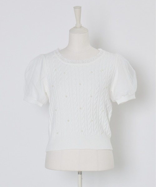 mellfy memory（メルフィーメモリー）の「Pearl cable knit Lace arm warmer ニット（ニット/セーター・レディース・ホワイト/ピンク・FREE）」の16枚目の写真