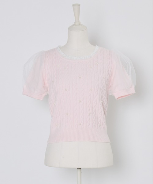 mellfy memory（メルフィーメモリー）の「Pearl cable knit Lace arm warmer ニット（ニット/セーター・レディース・ホワイト/ピンク・FREE）」の8枚目の写真