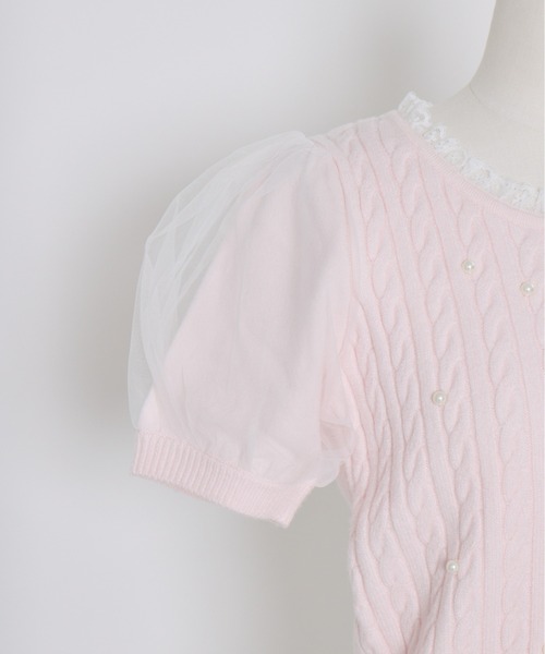 mellfy memory（メルフィーメモリー）の「Pearl cable knit Lace arm warmer ニット（ニット/セーター・レディース・ホワイト/ピンク・FREE）」の12枚目の写真