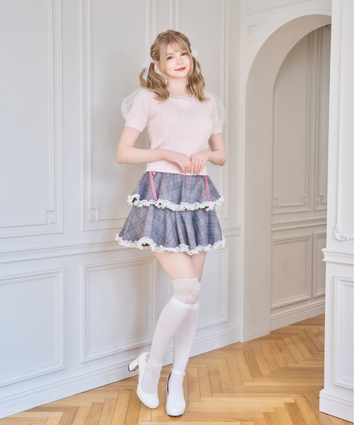 mellfy memory（メルフィーメモリー）の「Pearl cable knit Lace arm warmer ニット（ニット/セーター・レディース・ホワイト/ピンク・FREE）」の7枚目の写真