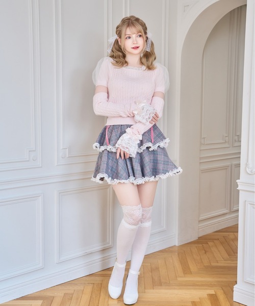 mellfy memory（メルフィーメモリー）の「Pearl cable knit Lace arm warmer ニット（ニット/セーター・レディース・ホワイト/ピンク・FREE）」の5枚目の写真