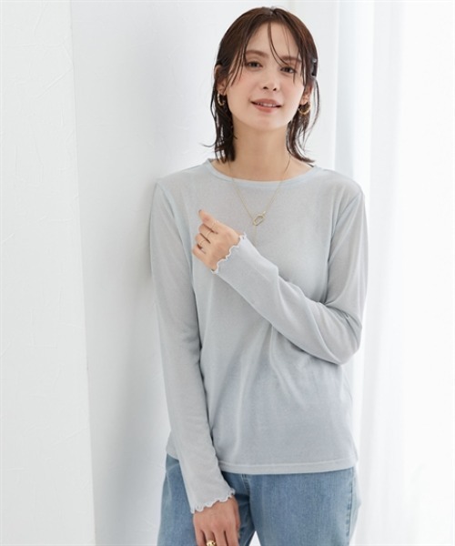7days Life Styling(セブンデイズライフスタイリング)の「ラメシアーボートネックプルオーバー(Tシャツ/カットソー・レディース・グレー/ブラック・M/L/LL/3L)」の2枚目の写真