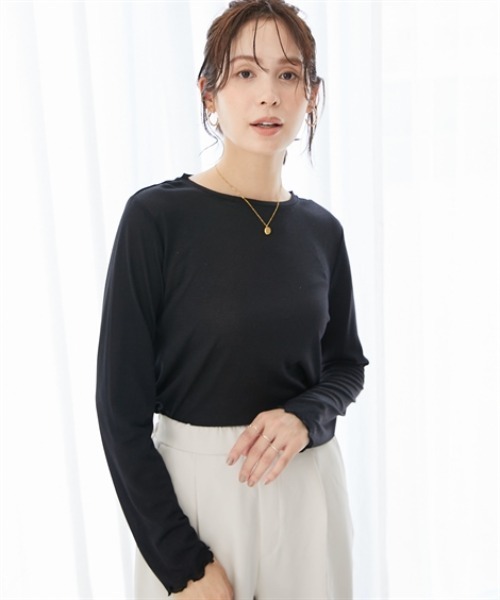 7days Life Styling(セブンデイズライフスタイリング)の「ラメシアーボートネックプルオーバー(Tシャツ/カットソー・レディース・グレー/ブラック・M/L/LL/3L)」の1枚目の写真