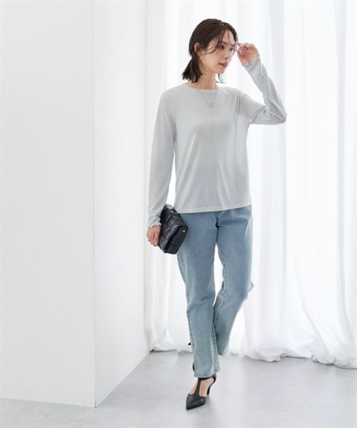 7days Life Styling(セブンデイズライフスタイリング)の「ラメシアーボートネックプルオーバー(Tシャツ/カットソー・レディース・グレー/ブラック・M/L/LL/3L)」の16枚目の写真