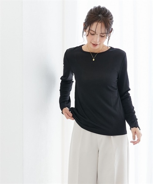 7days Life Styling(セブンデイズライフスタイリング)の「ラメシアーボートネックプルオーバー(Tシャツ/カットソー・レディース・グレー/ブラック・M/L/LL/3L)」の8枚目の写真