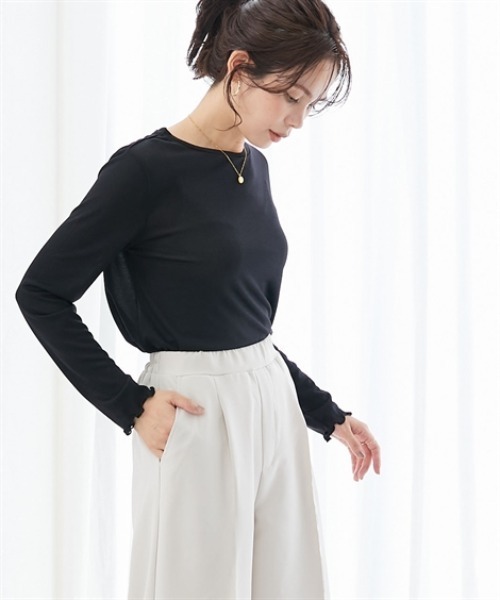 7days Life Styling(セブンデイズライフスタイリング)の「ラメシアーボートネックプルオーバー(Tシャツ/カットソー・レディース・グレー/ブラック・M/L/LL/3L)」の11枚目の写真