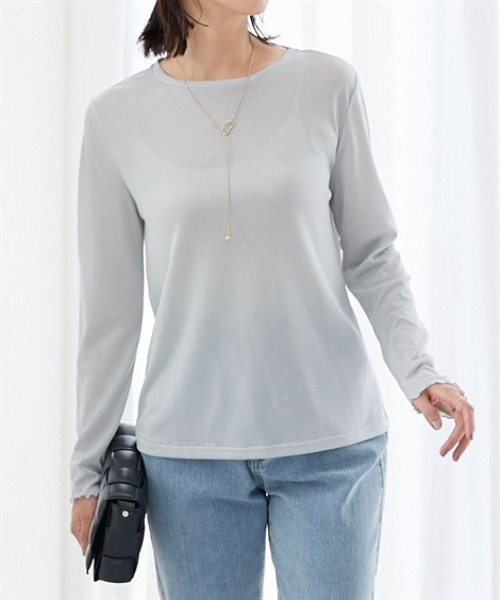 7days Life Styling(セブンデイズライフスタイリング)の「ラメシアーボートネックプルオーバー(Tシャツ/カットソー・レディース・グレー/ブラック・M/L/LL/3L)」の12枚目の写真