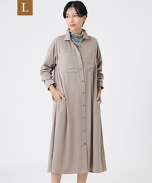 【L】【マシンウォッシャブル】【放電テープ付き】フィブリルライクサテンシャツワンピース