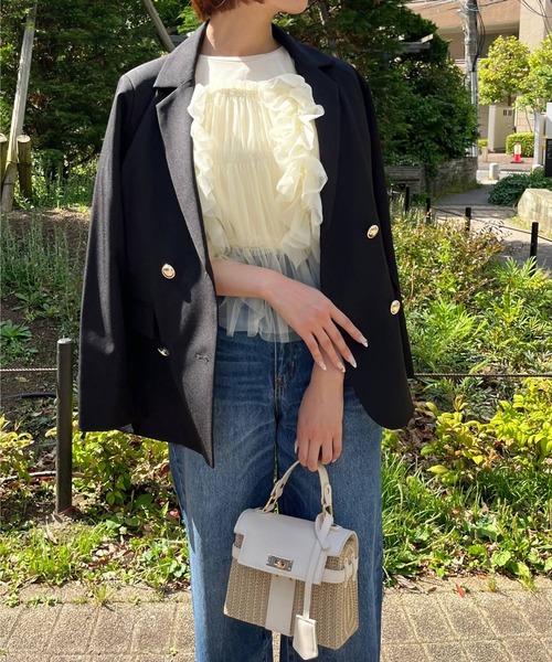 AND COUTURE（アンドクチュール）の「ダブルブレストテーラードジャケット（テーラードジャケット・レディース・ブラック/ベージュ/ブラウン・FREE）」の7枚目の写真