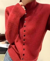フロントボタン ハイネック ニット カーディガン
