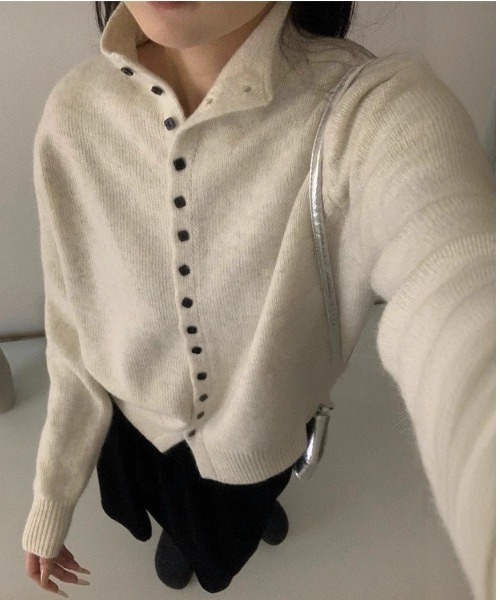 フロントボタン ハイネック ニット カーディガン（カーディガン/ボレロ