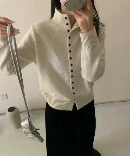 フロントボタン ハイネック ニット カーディガン（カーディガン/ボレロ