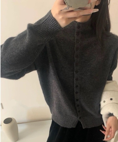 フロントボタン ハイネック ニット カーディガン（カーディガン/ボレロ