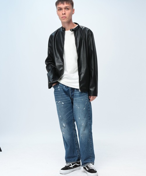 S&SONS(エスアンドサンズ)の「S&SONS (エスアンドサンズ) シングル ライダース ジャケット 合成皮革(ライダースジャケット・メンズ・ブラック・LL/L/M)」の2枚目の写真